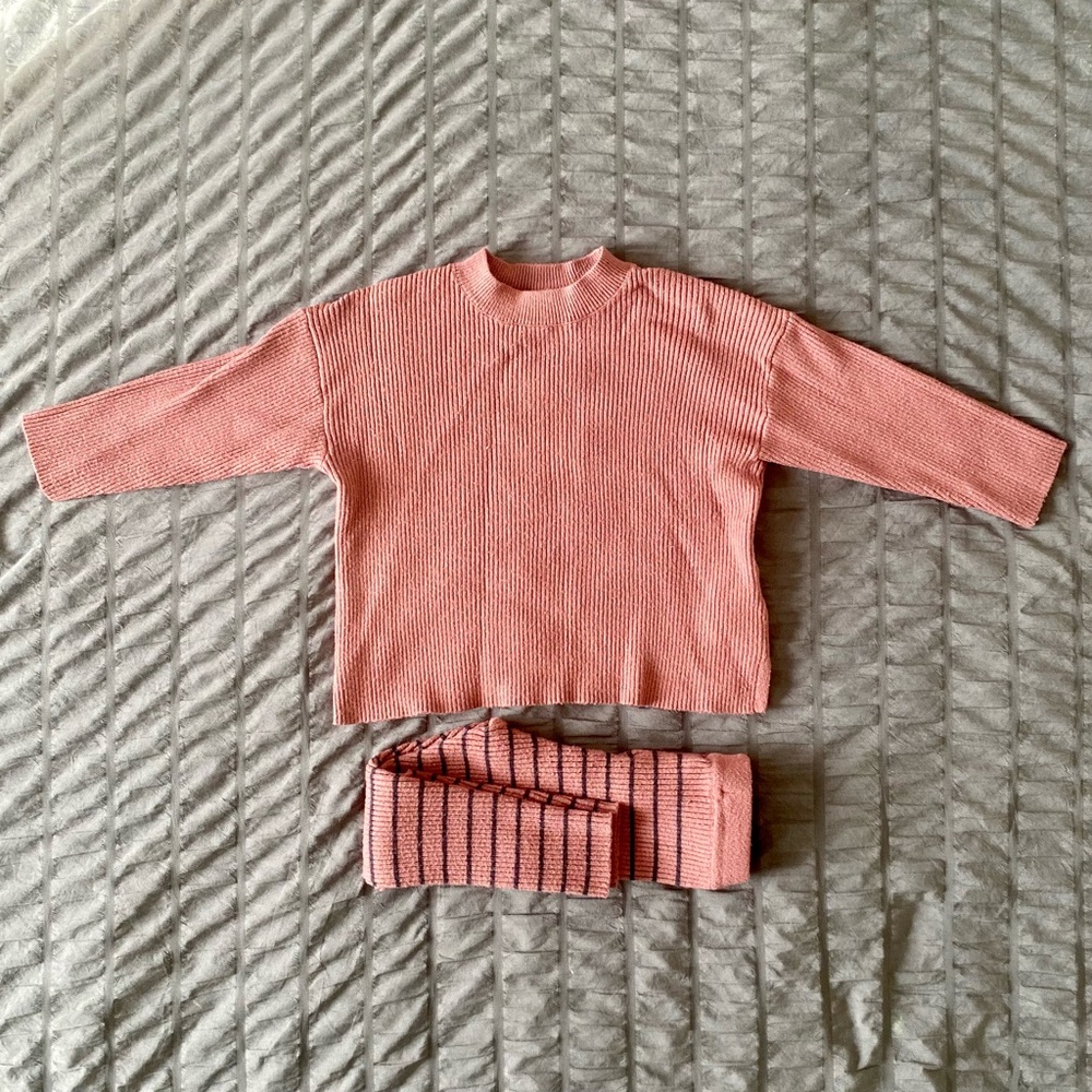 Zara Pink Ribbed Long Sleeve Set